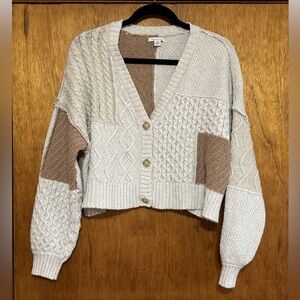 American Eagle Outfitters Cream and Tan Cropped Cardigan